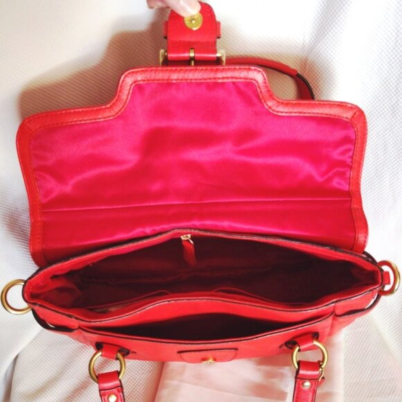Coach Soho Leather Campbell Flap Convertible Satchel in Hot Orange & Brass, EUC - Picture 5 of 16